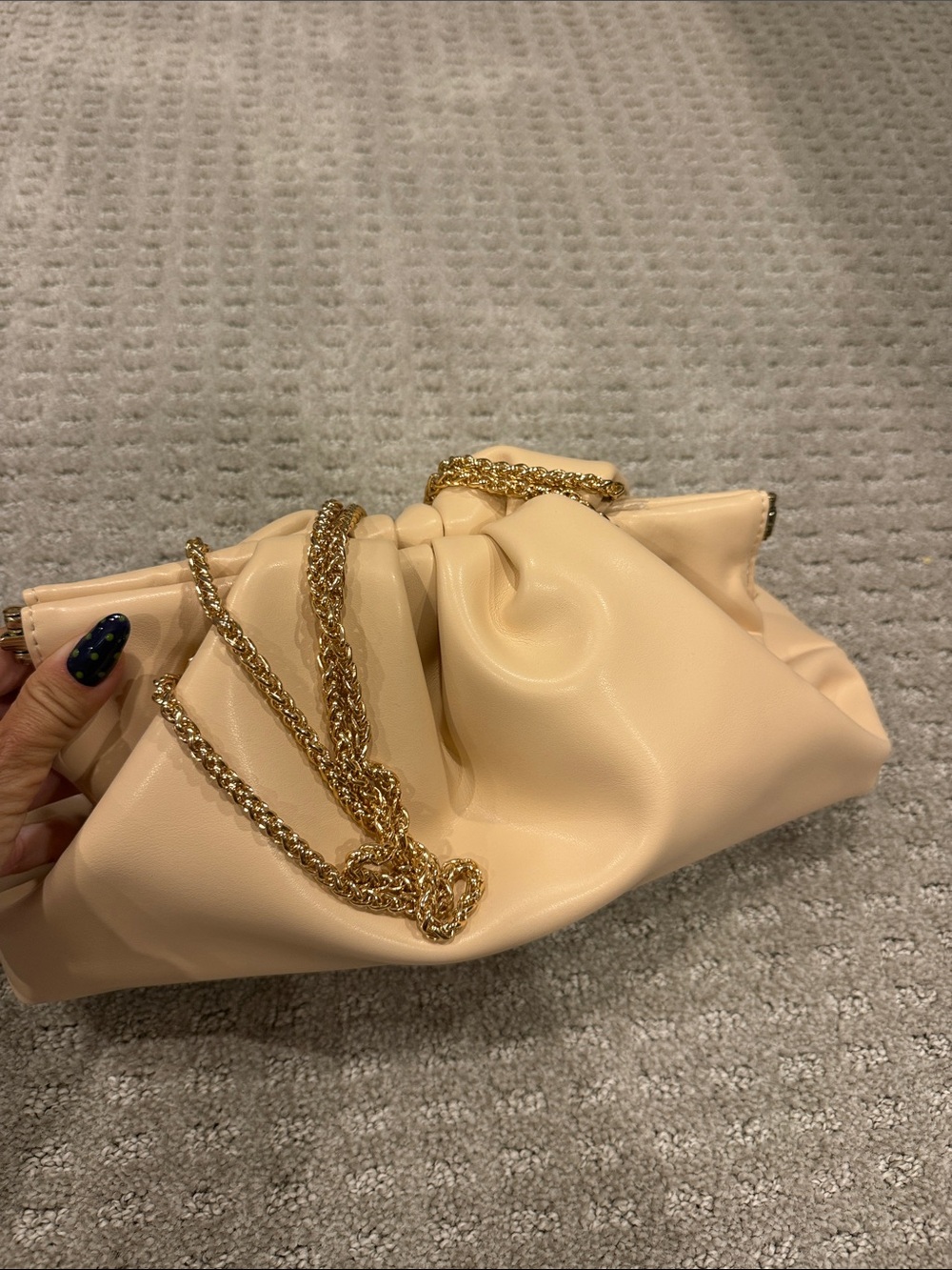 Beige Chain-Trim Clutch Handbag